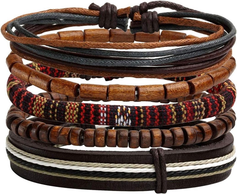 Mafnee Store Manfnee 6-12PCS Braided Faux Leather Bracelet Punk Cuff Wrap Bracelets for Men Women Adjustable - Image 5