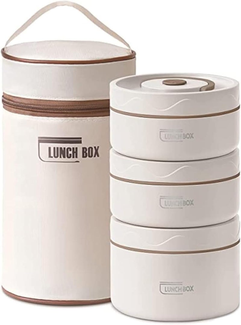 TDOO Microwavable Thermal Lunch Box, Portable Insulated Lunch Containers With Bag, Leakproof Stackable Stainless Steel Food Container For Adults, Kids, Set of 3 Tier Insulated Bento Boxes (beige-d-ae) - Image 1