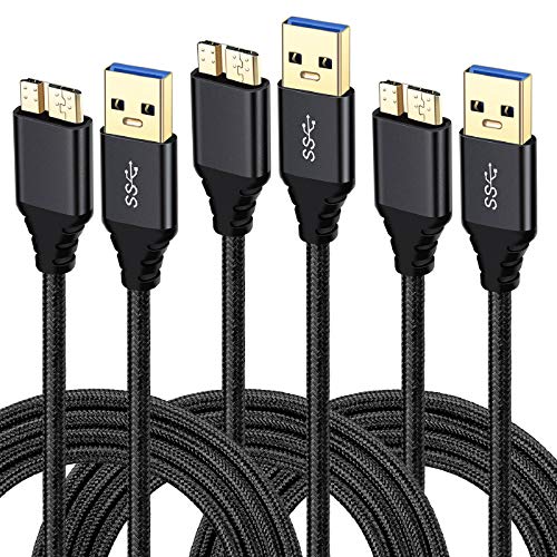 Besgoods USB 3.0 Micro Cable, 3-Pack 6ft Super Speed USB 3.0 Cable A Male to Micro B Charger Cable Compatible for Samsung Galaxy S5, Note 3, External Hard Drive and More - Black - Image 1