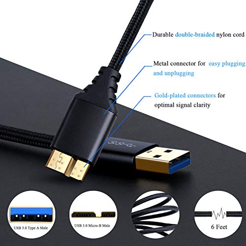 Besgoods USB 3.0 Micro Cable, 3-Pack 6ft Super Speed USB 3.0 Cable A Male to Micro B Charger Cable Compatible for Samsung Galaxy S5, Note 3, External Hard Drive and More - Black - Image 2
