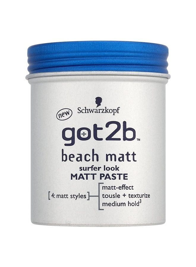 Got2b Beach Matte Paste Styling Paste for Matte Surfer Looks, Hair Wax for Men for Staining, Texturing or Taming without Gluing, Medium Hold, (100 ml), Pack of 1 - Image 3