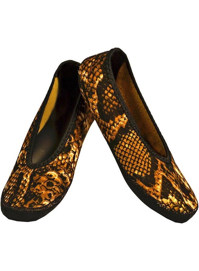 Nufoot Ballet Flats Women's Slippers, Travel Slippers, Yoga Socks, Indoor Shoes, Gold Snake, Large - Image 1