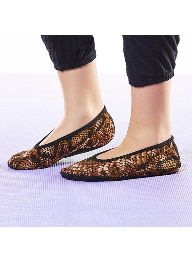 Nufoot Ballet Flats Women's Slippers, Travel Slippers, Yoga Socks, Indoor Shoes, Gold Snake, Large - Image 3