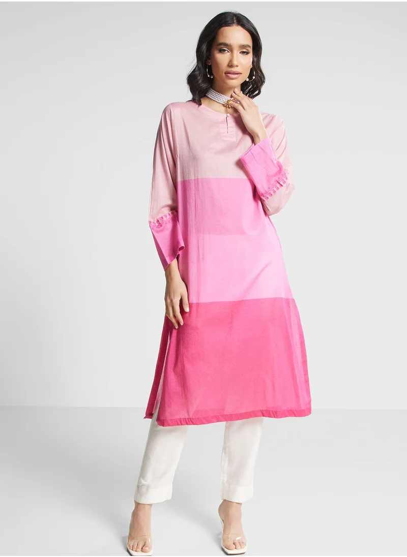 Nishat Linen Color Block Embroidered Kurti