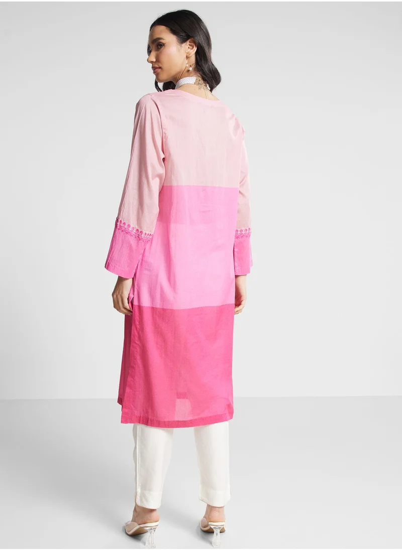 Nishat Linen Color Block Embroidered Kurti
