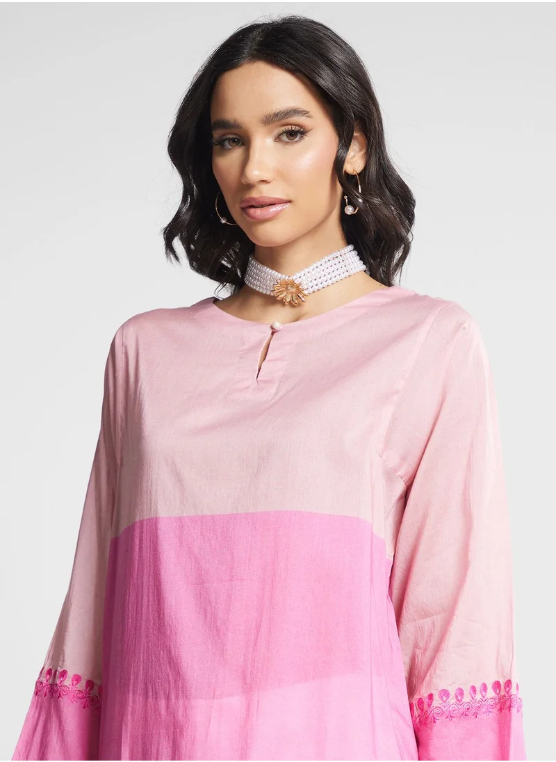 Nishat Linen Color Block Embroidered Kurti