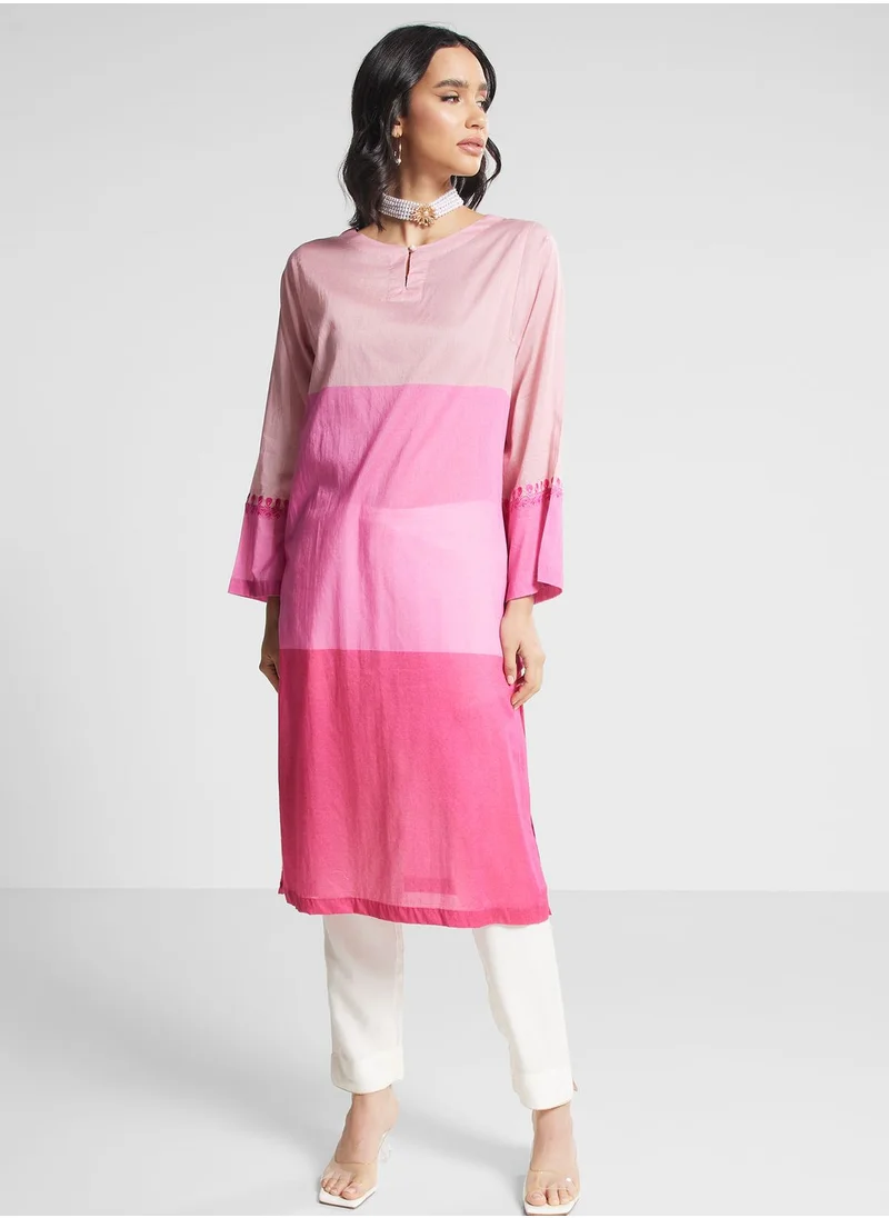 Nishat Linen Color Block Embroidered Kurti
