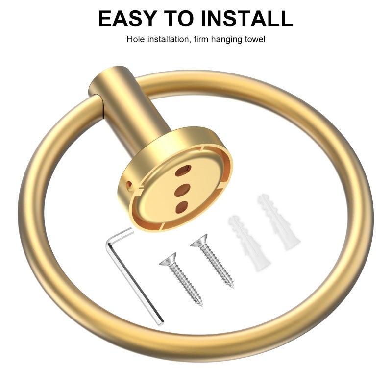 SetSail Towel Holder Screw-in Gold Towel Ring for Bathroom Wall Stainless Steel Hand Towel Holder for Bathroom, Kitchen Drill Hole - Image 4