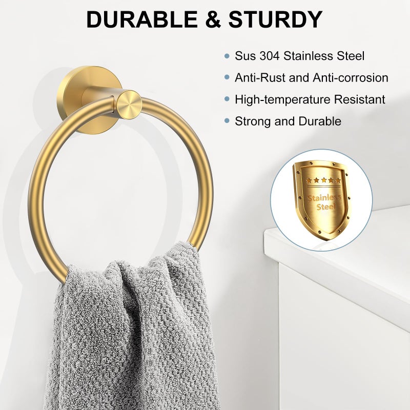 SetSail Towel Holder Screw-in Gold Towel Ring for Bathroom Wall Stainless Steel Hand Towel Holder for Bathroom, Kitchen Drill Hole - Image 2