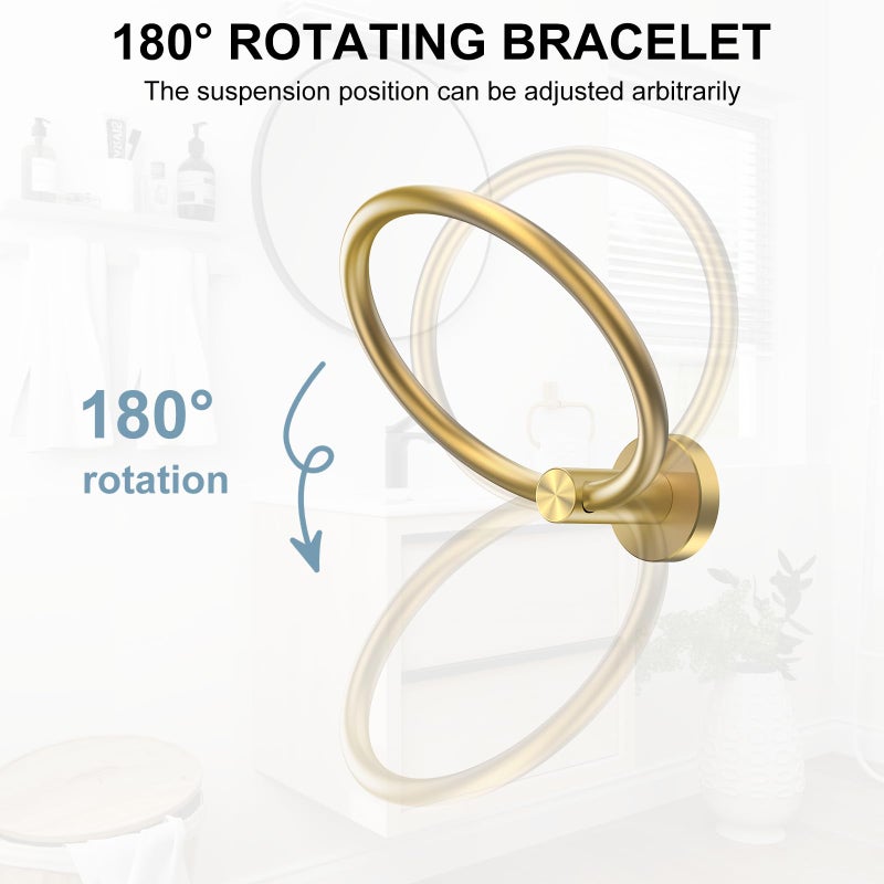 SetSail Towel Holder Screw-in Gold Towel Ring for Bathroom Wall Stainless Steel Hand Towel Holder for Bathroom, Kitchen Drill Hole - Image 3