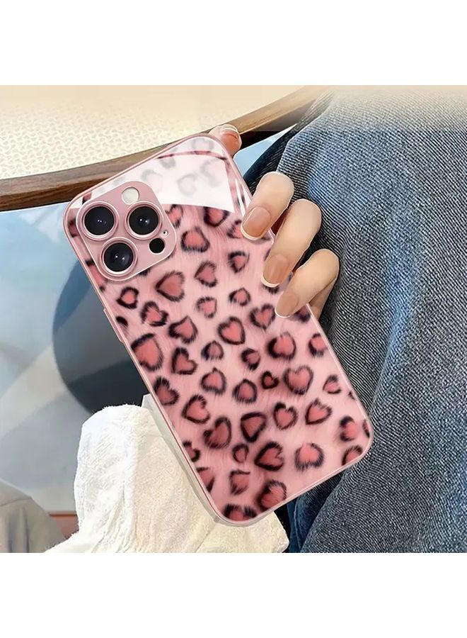 حافظة زجاج مقسى أنيقة بتصميم زخات ملونة بنمط فهد وردي قطة - مناسبة لهاتف آيفون 17 إير غطاء جمالي للفتيات والنساء - Image 2