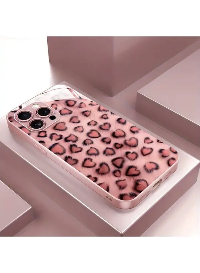 حافظة زجاج مقسى أنيقة بتصميم زخات ملونة بنمط فهد وردي قطة - مناسبة لهاتف آيفون 17 إير غطاء جمالي للفتيات والنساء - Image 1