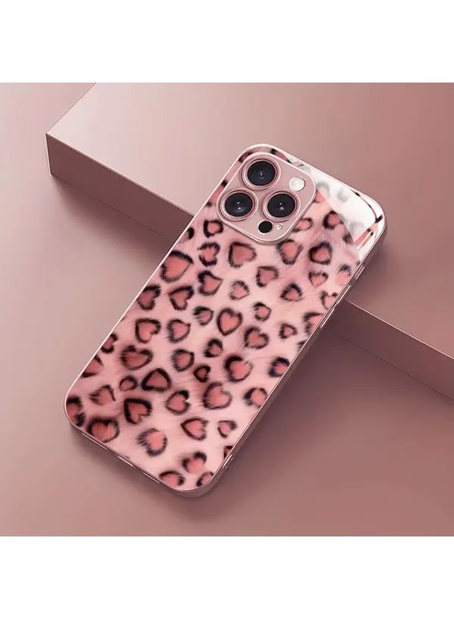 حافظة زجاج مقسى أنيقة بتصميم زخات ملونة بنمط فهد وردي قطة - مناسبة لهاتف آيفون 17 إير غطاء جمالي للفتيات والنساء - Image 5