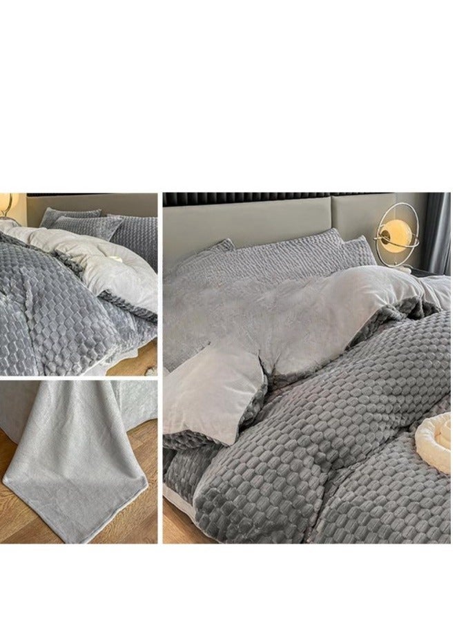 طقم سرير — قماش مخمل منقوش مع حواف مطرزة واسعة من المخمل الحليبي مكون من 4 قطع - Image 3