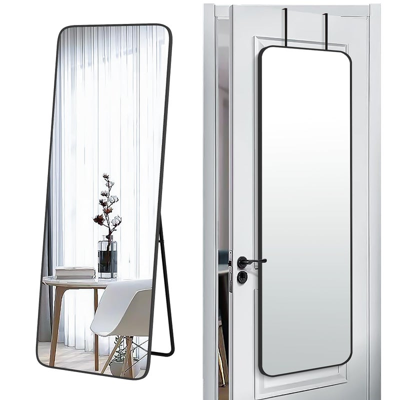 SCWF-GZ 57x20 Door Hanging Full Length Mirror, Floor Stand (Height 5.7ft just Body in1.3ft) Wall Mounted Metal Frame Rectangle Dressing Mirrors for Bedroom Living Room 57 inch Black - Image 1