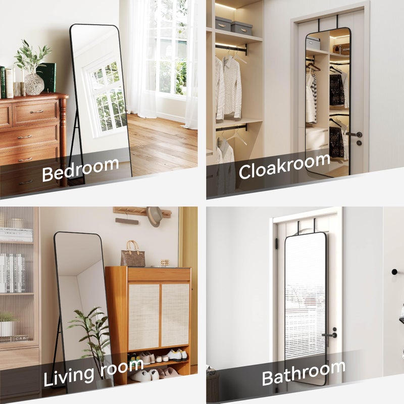 SCWF-GZ 57x20 Door Hanging Full Length Mirror, Floor Stand (Height 5.7ft just Body in1.3ft) Wall Mounted Metal Frame Rectangle Dressing Mirrors for Bedroom Living Room 57 inch Black - Image 2