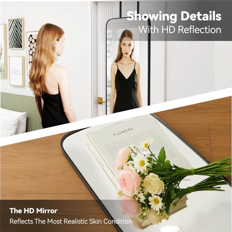 SCWF-GZ 57x20 Door Hanging Full Length Mirror, Floor Stand (Height 5.7ft just Body in1.3ft) Wall Mounted Metal Frame Rectangle Dressing Mirrors for Bedroom Living Room 57 inch Black - Image 5