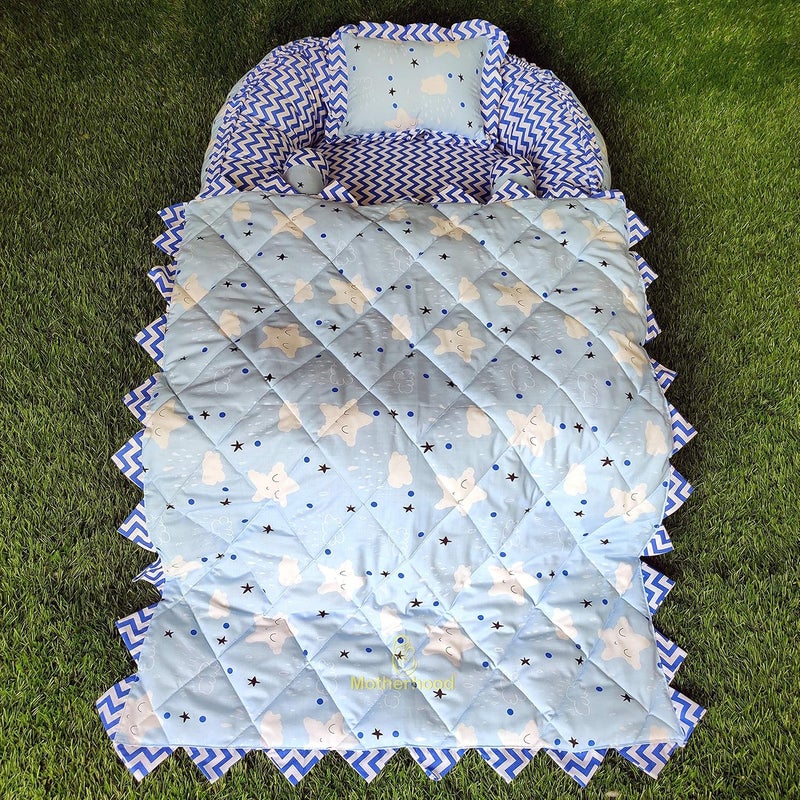 MOTHERHOOD MOTHERHOOD Baby Nest Bed with 3 pc Baby Pillow and 1 Large Baby Blanket Luxury UltraSoft Comfortable Baby Mattress Bed Sleeper Bedding Set coSleeper for Newborn to Toddlers Sky - Image 1