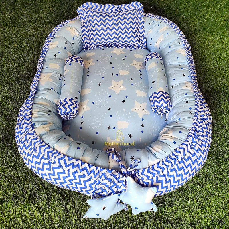 MOTHERHOOD MOTHERHOOD Baby Nest Bed with 3 pc Baby Pillow and 1 Large Baby Blanket Luxury UltraSoft Comfortable Baby Mattress Bed Sleeper Bedding Set coSleeper for Newborn to Toddlers Sky - Image 5