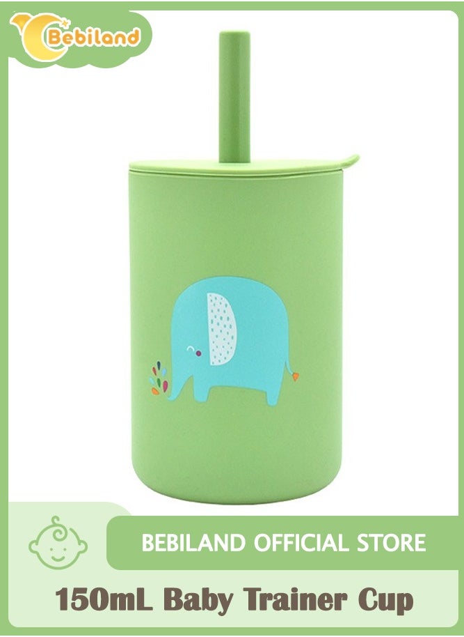 Bebiland 150mL Silicone Baby Trainer Cup with lovely Lion Pattern, Anti-Fall Non-Slip Sippy Cup for Toddler Independent Drinking, Green  - Image 1