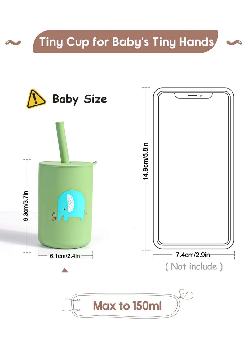 Bebiland 150mL Silicone Baby Trainer Cup with lovely Lion Pattern, Anti-Fall Non-Slip Sippy Cup for Toddler Independent Drinking, Green  - Image 2