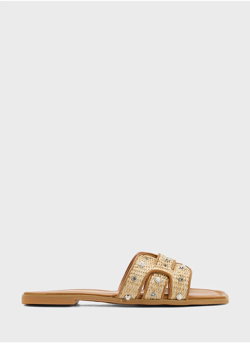 ايلا Flat Sandal With Pearl Strap