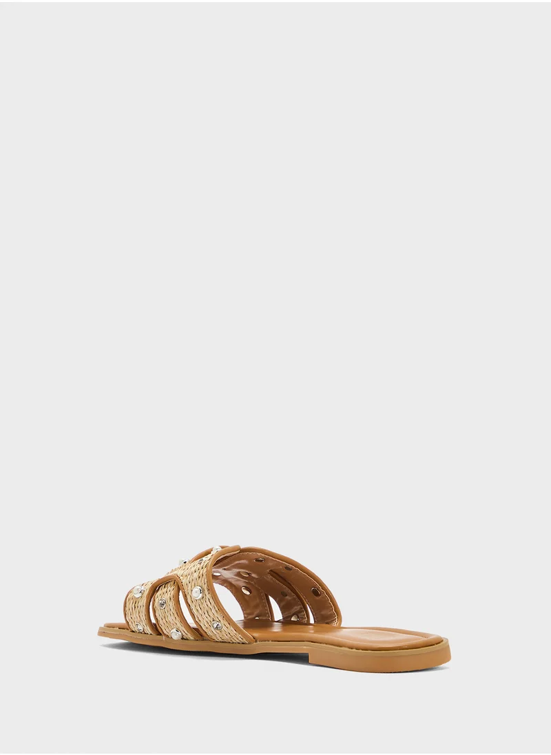 ايلا Flat Sandal With Pearl Strap