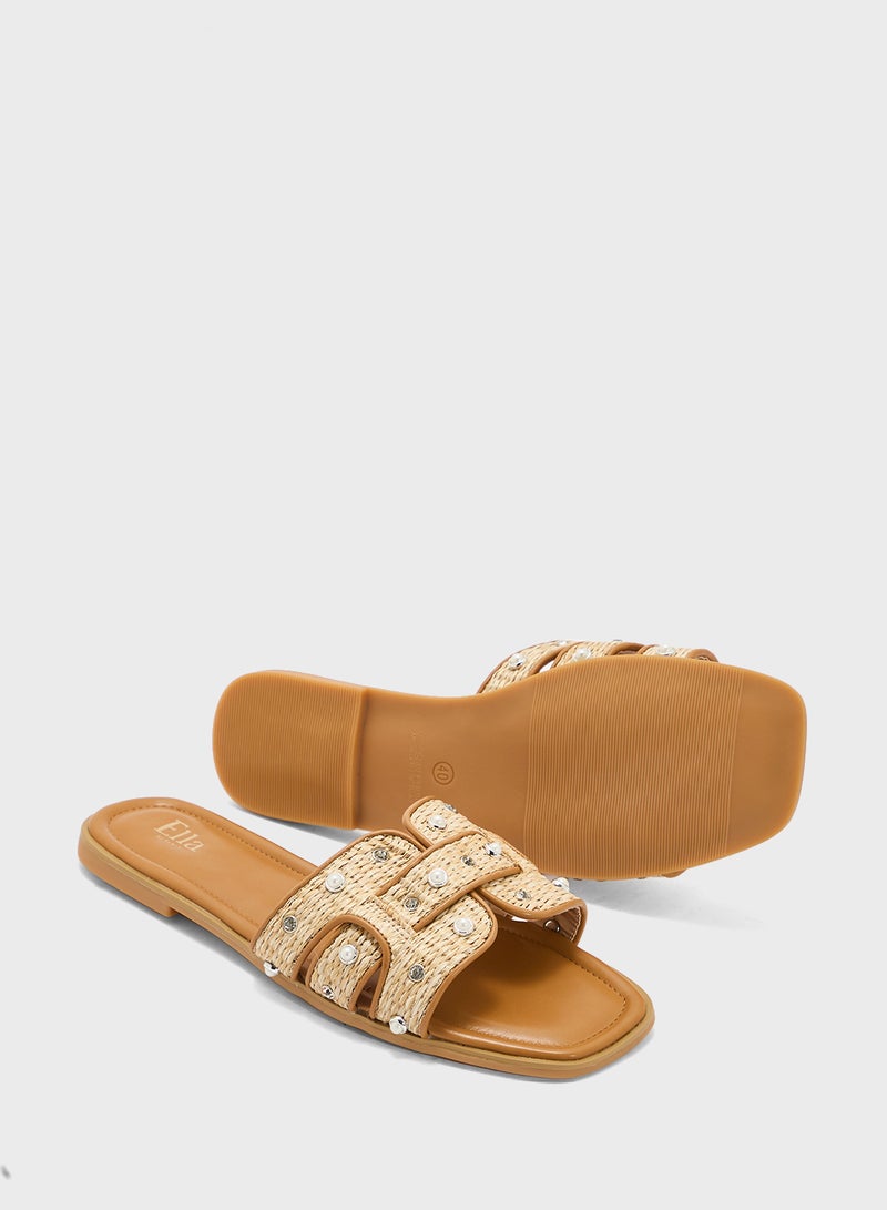ELLA Flat Sandal With Pearl Strap  - Image 3