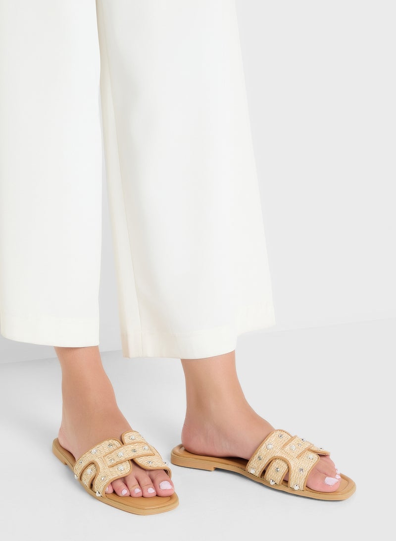 ELLA Flat Sandal With Pearl Strap  - Image 5