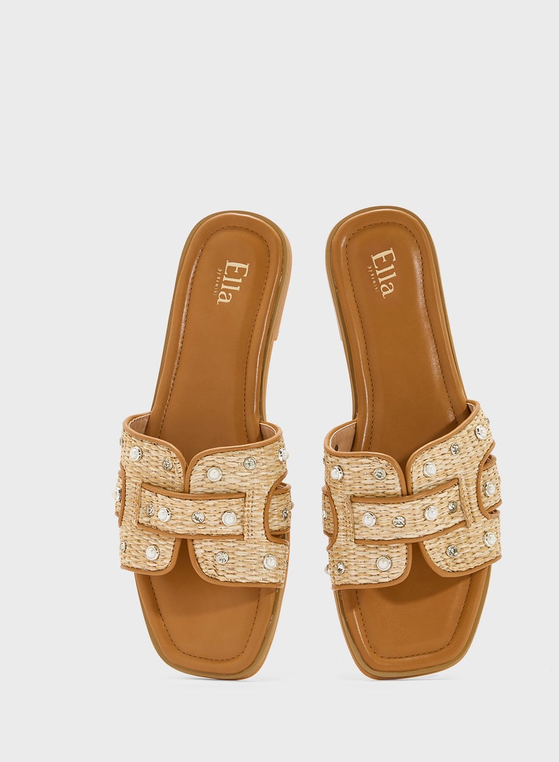 ELLA Flat Sandal With Pearl Strap  - Image 4
