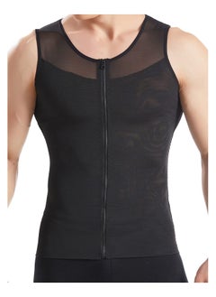 Men Compression Vest Slimming Body Shaper Vest Tummy Control Shapewear with Zipper, Black-M