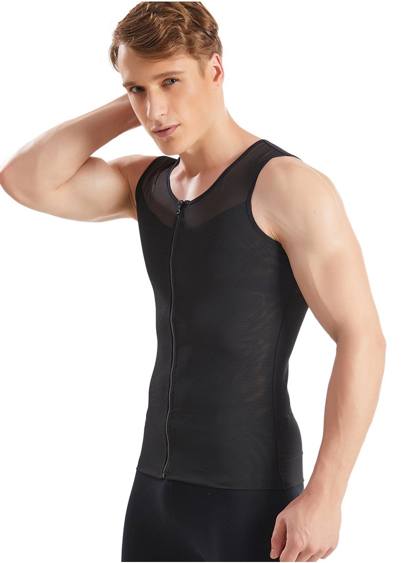 S SYMEFER - Men Compression Vest Slimming Body Shaper Vest Tummy Control Shapewear with Zipper, Black-M - Image 1