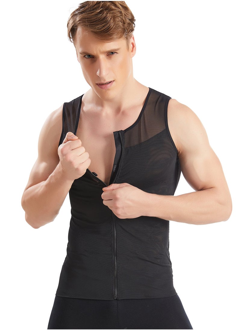 S SYMEFER - Men Compression Vest Slimming Body Shaper Vest Tummy Control Shapewear with Zipper, Black-M - Image 1