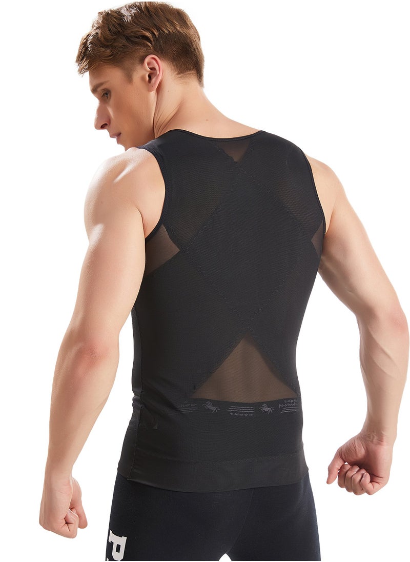 S SYMEFER - Men Compression Vest Slimming Body Shaper Vest Tummy Control Shapewear with Zipper, Black-M - Image 1