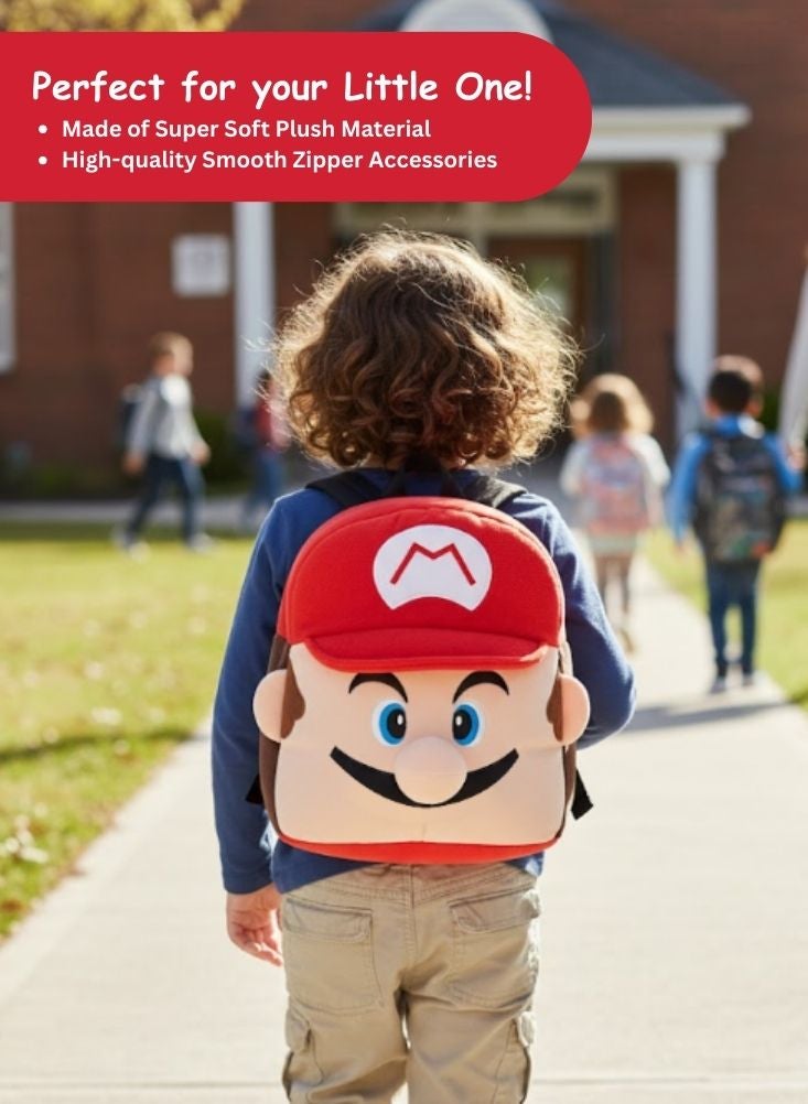 بريميم حقيبة ظهر للأطفال بتصميم وجه ماريو ثلاثي الأبعاد من القطيفة - حقيبة مدرسية ناعمة محشوة من سلسلة سوبر ماريو بتصميم غطاء أحمر - Image 3