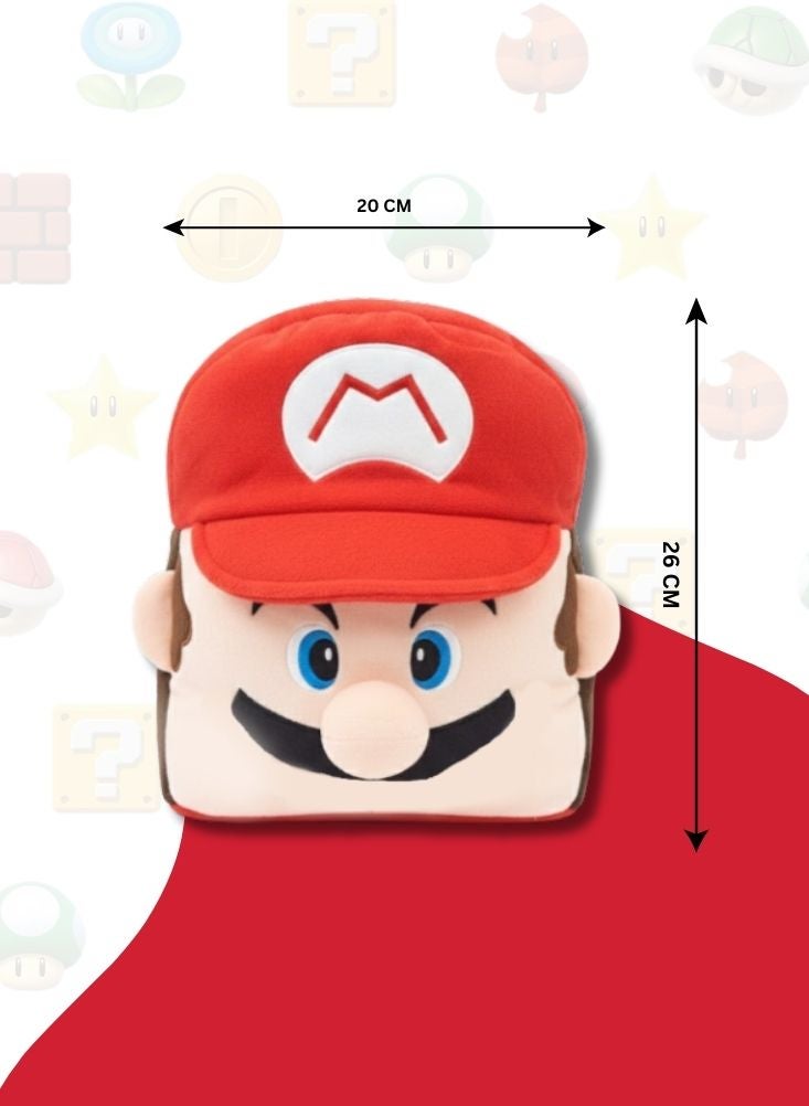 بريميم حقيبة ظهر للأطفال بتصميم وجه ماريو ثلاثي الأبعاد من القطيفة - حقيبة مدرسية ناعمة محشوة من سلسلة سوبر ماريو بتصميم غطاء أحمر - Image 5