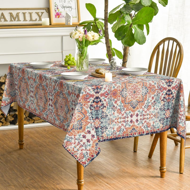 Boho Bohemia Style Rectangular Tablecloth 60脳84 Inch - Vintage Country Rustic Farmhouse Washable Table Cover - Image 3