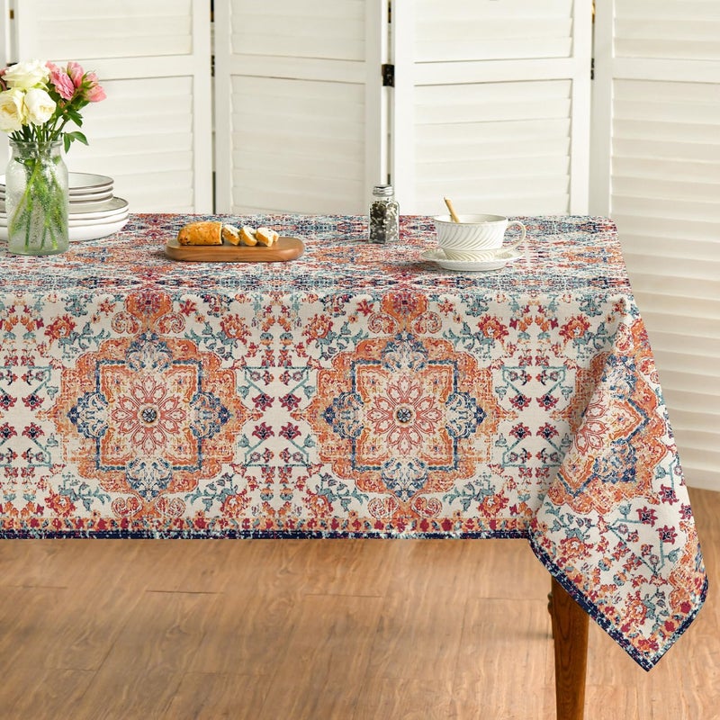 Boho Bohemia Style Rectangular Tablecloth 60脳84 Inch - Vintage Country Rustic Farmhouse Washable Table Cover - Image 1