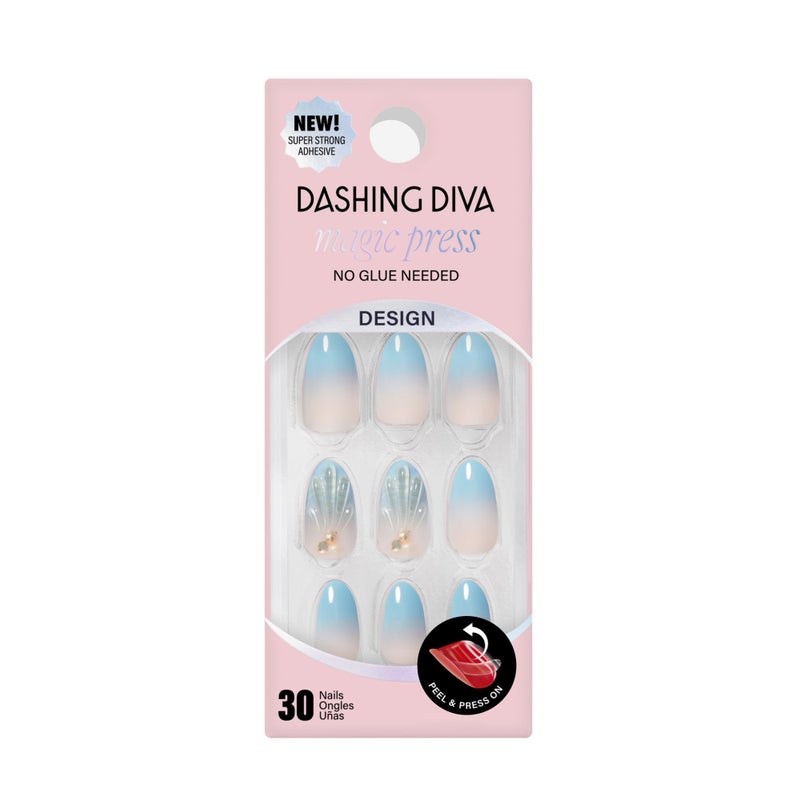 Dashing Diva Magic Press Nail Set - Shell We Kiss - Long Round Press On Nails - Long Lasting Gel - Lasts Up to 10 Days - Summer Gel Set - 4-Piece Manicure Kit with 30 Nails - Image 1
