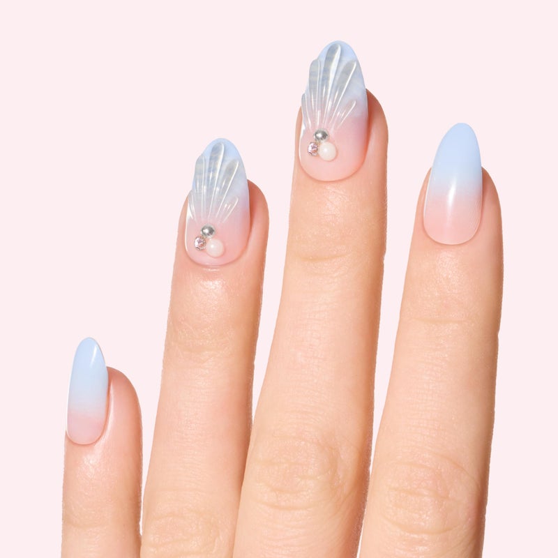 Dashing Diva Magic Press Nail Set - Shell We Kiss - Long Round Press On Nails - Long Lasting Gel - Lasts Up to 10 Days - Summer Gel Set - 4-Piece Manicure Kit with 30 Nails - Image 2