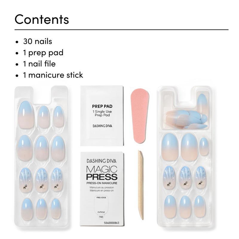 Dashing Diva Magic Press Nail Set - Shell We Kiss - Long Round Press On Nails - Long Lasting Gel - Lasts Up to 10 Days - Summer Gel Set - 4-Piece Manicure Kit with 30 Nails - Image 3