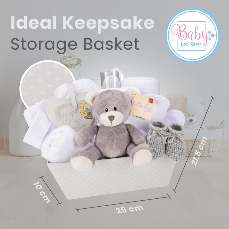 Drapolene Baby Box Shop Unisex Baby Gift Hamper - 17 Essentials for Newborns | Baby Shower, Gender Reveal & Christening Gift with Plush Grey Teddy - Image 2