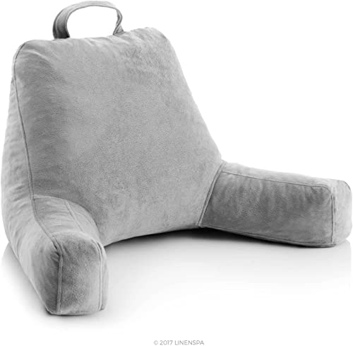 LINENSPA LINENSPA Reading Pillow with Shredded Memory Foam Back Pillow for Sitting in Bed Reading Gaming Watching TV  Chair Pillow with Arms Dorm Room Essentials Stone 