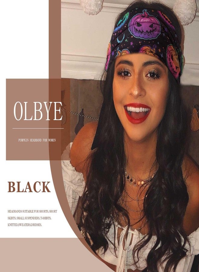Olbye Headbands for Women Wide Knotted Headband Turban Non Slip Hairbands Elastic Pumpkin Hairband Skull Head Bands Workout Head Wraps Yoga Hair Scarf Halloween Hair Accessories for Women 4Pcs (C) - Image 4