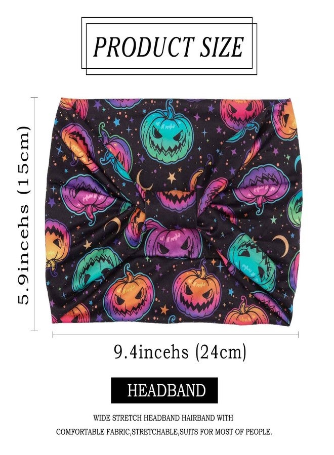 Olbye Headbands for Women Wide Knotted Headband Turban Non Slip Hairbands Elastic Pumpkin Hairband Skull Head Bands Workout Head Wraps Yoga Hair Scarf Halloween Hair Accessories for Women 4Pcs (C) - Image 5