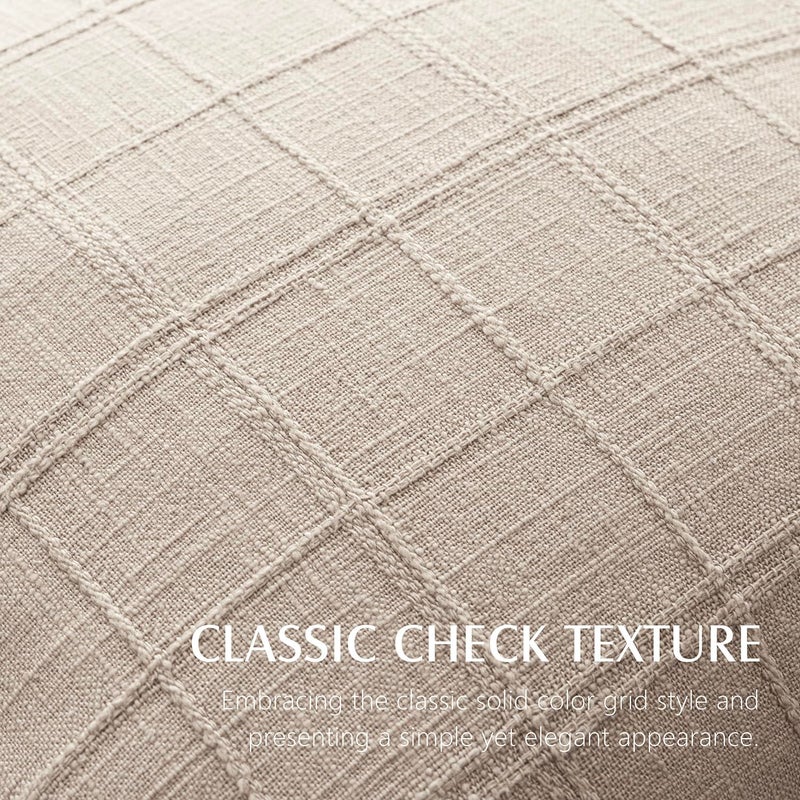 Foindtower Set of 2 Decorative Linen Check Throw Pillow Covers Neutral Long Body Lumbar Cushion Covers Farmhouse Vintage Home Decor for Sofa Chair Couch Bedroom Living Room,14Ã—36 Inch,Natural Linen - Image 2