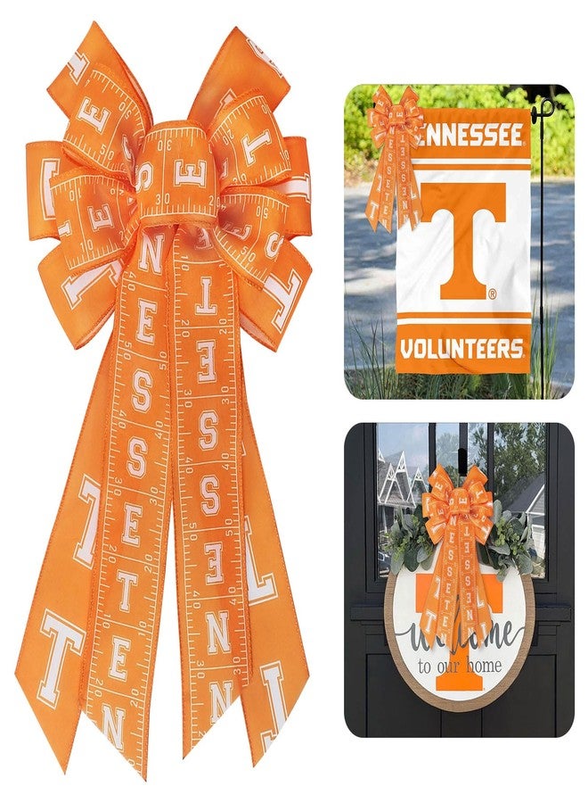 Glodecart Large Tennessee Bow for Tennessee Vols Wreath, Orange White Football Field Wreath Bow for UT Football Fans Front Door Outdoor Wall Tree Topper Decor Sports Party Supplies Hanging Ornament - Image 1
