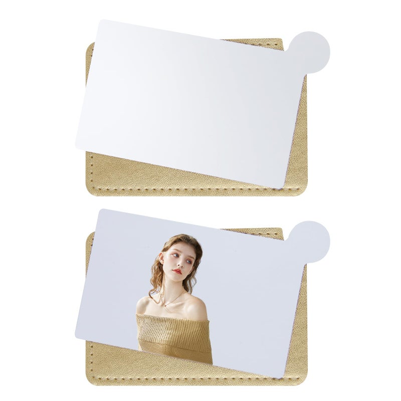 Abvsdu 2 Pcs Pocket Mirror  Stainless Steel Makeup Mirrors Credit Card Mirrors Small Compact Purse Mirror Rectangular Handheld Travel Makeup Mirrors With Leather Case Holder For Women Men (Gold) - Image 1