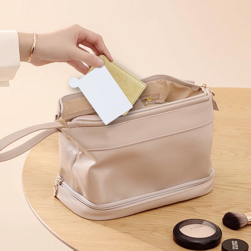 Abvsdu 2 Pcs Pocket Mirror  Stainless Steel Makeup Mirrors Credit Card Mirrors Small Compact Purse Mirror Rectangular Handheld Travel Makeup Mirrors With Leather Case Holder For Women Men (Gold) - Image 3