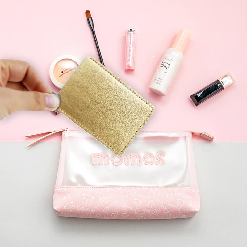 Abvsdu 2 Pcs Pocket Mirror  Stainless Steel Makeup Mirrors Credit Card Mirrors Small Compact Purse Mirror Rectangular Handheld Travel Makeup Mirrors With Leather Case Holder For Women Men (Gold) - Image 4